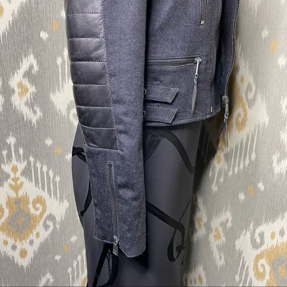 Ralph Lauren Italian Lamb Leather Patch Stretch Denim Moto Jacket - Picture 15 of 16